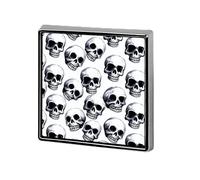Black Skull Pattern on White Background Square Lapel Pin for Men Women Personalized Lapel Badge Metal Brooch Printed Aluminum Alloy Memorial Pins for Backpack Clothing Decoration Business
