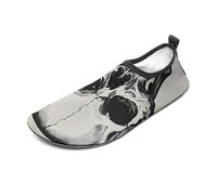 Black Skull Pattern Water Shoes for Men Women, Lightweight Stretch Swim Shoes with Anti-Slip Rubber Sole, Quick-Dry Aqua Socks for Pool, Beach, Surfing, Style, 5 Women/5 Men
