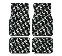 Black Skull Print Car Foot Mat Four-Piece Set Full Set With Non-Slip Rubber Backing