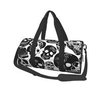 (Black Skull) Print Round Large Travel Bag - Multi-Compartment Organizer Lightweight for Trips & Sports