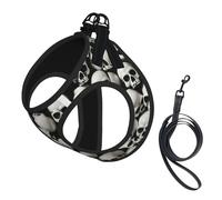 Black Skull Print Small Dog Cat Pet Leash Vest Harness, Reflective Vest For Outdoor Walk Hike