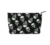 Black Skull Printed Make up Bag for Women Corduroy Makeup Bags Zipper Travel Cosmetic Bags Pouch Organizer