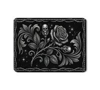 Black Skull Rose Dish Drying Mats for Kitchen Counter, Vintage Gothic Absorbent Rubber Dish Drainer Rack Mat, Halloween Pu Leather Drying Pad 18x24 Inch