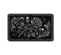 Black Skull Rose Dish Drying Mats for Kitchen Counter, Vintage Gothic Absorbent Rubber Dish Drainer Rack Mat, Halloween Pu Leather Drying Pad 12x20 Inch