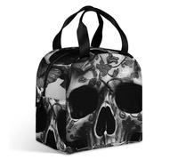 Black Skull Rose Lunch Bag for Adult, Leakproof Insulated Lunch Tote Bag with Zipper & Multiple Pockets, Large Capacity Lunchbox for Office Work Picnic