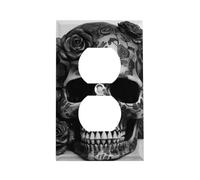 Black Skull Rose Outlet Cover, American Standard Wall Plate with Screws - Heat & Impact Resistant Stainless Steel, 1-Gang Duplex Socket Cover for Home Decor