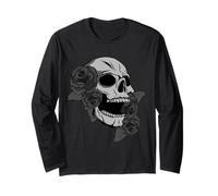 Black Skull Roses Dark Magic Viking Aesthetic Goth Gothic Long Sleeve T-Shirt