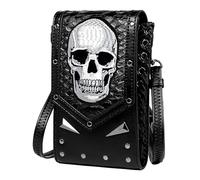 Black Skull Wallet - Space Saving Scary Shoulder Bag, Stylish and Black Skull Sling Purse | Halloween Purse with Black Skull for Cell Phone Pa, Black, See Description, See Description