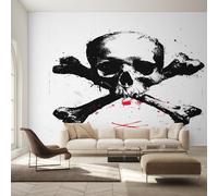 Black Skull Wallpaper - Jolly Roger Skeleton Wall Mural 350x256 cm (W x H), Non-Woven Photo Wallpaper Mural for Bedroom, Living Room, Hallway, Home Decor Y&W17