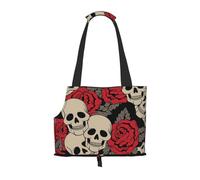 Black Skull With Roses Printed Pet Tote Bag -Travel Pet Puppy Dog Carrier Backpack Tote Shoulder Bag For Subway/Shopping/Hiking/Traveling