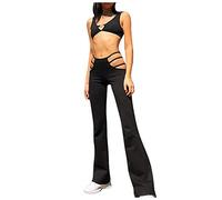 Black Slacks Women Solid Women's Ladder Long Waist Color Sexy Flare Low Textured Cutout Pants Pants Woman Jeans (Black, XL)
