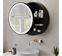 Black Sliding Bathroom Mirror Cabinet with Lights 600 x 600mm - Elara