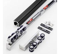 Black Sliding Door Track Kit - 11.5ft Smooth Close Hardware Set for Barn Patio & Wardrobe Doors - Easy Install with Bumpers for Quiet Operation & Durability