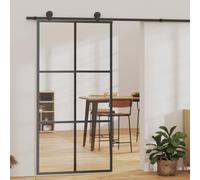 Black Sliding Door with ESG Glass and Aluminum Frame, 102x205 cm, Quiet Soft Stop Mechanism, Modern Interior Door for Home