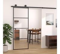Black Sliding Door with ESG Safety Glass, 76x205 cm, Durable Powder-Coated Aluminum Frame, Space-Saving Interior Exterior Design for Home and Office