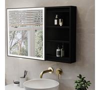 Black Sliding Recessed Bathroom Mirror Cabinet with Lights 600 x 600mm - Elara
