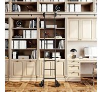 Black Sliding Rolling Library Ladder Hardware Kit (No Ladder) | 3.3ft-24ft Carbon Steel Track & Pulley, PU Silent Wheels for Home, Office, Loft(19.7ft/600cm Track kit)