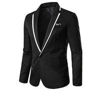 Black Slim Fit Blazer Jacket, One Button Formal Suit Coat with White Lapel Trim and Soft Lining, Elegant Tailored Tuxedo Style Outerwear for Wedding Reception or Evening Dinner Party