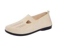 Black Slip On Trainers Women Spring Breathable Mesh Shoes Soft Soles Middle and Elderly One Foot Pedaling Mother's Shoes Ladies Shoes Size 4 (Beige, 6)