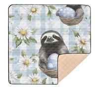 Black Sloth Buffalo Plaid Daisy Egg Easter Cute Foldable Baby Activity Play Mat for Indoor Outdoor Cozy Breathable Activity Entertainment Mat for Baby Toddler Infant, 50'' x 50''