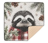 Black Sloth Buffalo Plaid Snowflakes Christmas Cute Foldable Baby Playmat for Floor Cozy Breathable Tummy Time Mat for Babies Infants Toddlers, 50'' x 50''