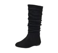 Black Slouchy Boots for Women UK,Women's Soft Suede Low Heel Comfortable Outdoor Footwear Side Zipper Non-Slip Booties Around Toe Flat Knee High Mid Calf Ankle Winter Dressy Warm Boot