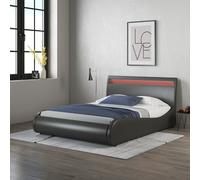 (Black, Small Double 190 x 120cm) Orion Faux Leather LED Lights Headboard Bed Frame