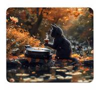 Black Small Mouse Mat 340x280mm Gaming Mouse Pad Cat, Non-Slip Rubber Base, Waterproof Surface, Stitched Edges Mousemat, Compatible with Laser and Optical Mice Wear-Resistant, Gifts for Men 5-8523
