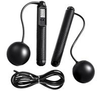 Black Smart Cordless Skipping Rope for Adults, Ropeless Jump Rope with Counter and Display, Adjustable Weighted skipping rope with Gravity Ball and Steel Wire for Home Fitness Workouts