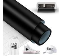 Black Smart Iron On for Cricut Joy Xtra, Smart Heat Transfer Vinyl Rolls 24x200cm Smart Iron on Flex Film Plotter Textiles HTV Works without Cutting Mat for DIY T-Shirts, Hoodie, Fabrics