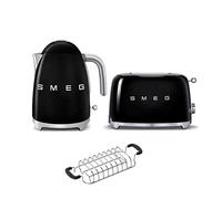 (Black) Smeg KLF03 Kettle + TSF01 Toaster + TSBW01 Bun Warmer Bundle
