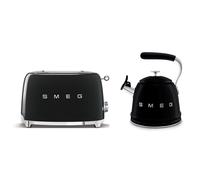 Smeg Retro Bundle | WKF01 Whistling Stovetop Kettle & TSF01 2-Slice Toaster Set - Black