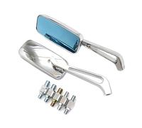 Black/Smoke/Blue Rectangle Motorcycle Mirrors - 8mm/10mm Compatible With Most Motorcycles Handlebar Side Mirrors (CNC, Glass Lens, 2PCS)(MS-2066-Sliver)