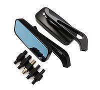 Black/Smoke/Blue Rectangle Motorcycle Mirrors - 8mm/10mm Compatible With Most Motorcycles Handlebar Side Mirrors (CNC, Glass Lens, 2PCS)(MS-2066-Black)