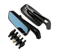 Black/Smoke/Blue Rectangle Motorcycle Mirrors - 8mm/10mm Universal Handlebar Side (CNC, Glass Lens, 2PCS) Stylish Design Motorcycle Rear View Rearview Mirrors