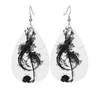 Black Smoke Music Ladies Leather Earrings Teardrop Drop Print Earrings Fashion Lightweight Daily Wear Party Date
