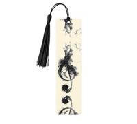 Black Smoke Music Print Reading Page Markers, 5pcs Wooden Bookmarks with Tassels,Teachers Reading Book Lovers Gifts