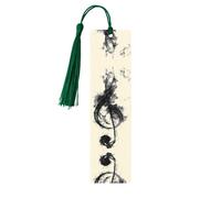 Black Smoke Music Print Reading Page Markers, 5pcs Wooden Bookmarks with Tassels,Teachers Reading Book Lovers Gifts