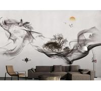 Black Smoke Trees Small Boat Flying Birds 3D Wallpaper Luxury Silk Study Dining Feature Sofa Grey Bedroom Living Room Tv Decorative Wall-400cm×280cm