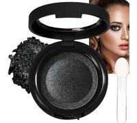 Black Smoky Eye Pressed Powder - Highly Pigmented, Long-lasting, Sweat-proof Eyeshadow with Mirror and Brush - Shimmering, Single Shade Eye Makeup for Parties