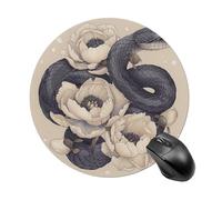 Black Snake And Flower Round Mouse Pad, Non-Slip Rubber Base Waterproof Washable, Computer Mouse Mat for Office Gaming Studying, Premium-Textured Durable Portable Circle Mousepad for Desktop PC Notebo