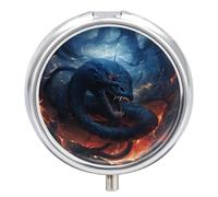 Black Snake in Flames Pill Box Round Pill Case for Purse & Pocket 3 Compartment Medicine Pill Organizer Portable Travel Pillbox Medicine Vitamin Cod Liver Oil Storage Box