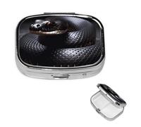 Black Snake Square Metal Pill Box 2 Compartment Cute Travel Pill Organizer Case Portable Medicine Vitamin Organizer Pill Case for Women Men Travel Unique Gift