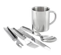Black Snake Stainless Steel Camping Cutlery Set with Thermal Mug Set of 1, 2 or 4 in BW Style - 1 Person - Set