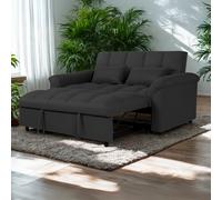 (Black) SNOOZE 2-Seater Sofa Bed in Linen Modern Convertible Sleeper Couch with Fold-Out Bed Compact & Stylish Small Double Sofa Bed