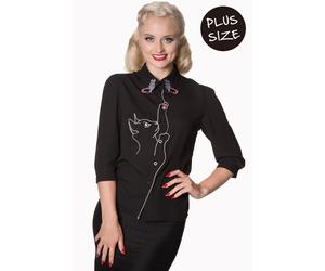 Black Snow Bird Kitty Cat Butterfly Retro Vintage PLUS Blouse BANNED Apparel
