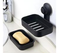 Black Soap Dish for Bathroom - Suction Soap Holder with Drainage for Shower, Plastic Bar Soap Box Case Tray Saver, Draining Soap Dishes for Home Kitchen Toilet Product, No Drill & Glue, Removable