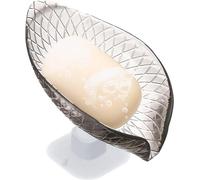 Black Soap Dish - Transparent Soap Dish with Suction Cup | Beautiful Shower Soap Storage for Sinks, Leaf-Shaped Soap Storage Tray for Brushes, Supports and Distributors