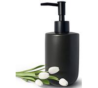 Black Soap Dispenser for Bathroom,Minimalist Modern Design Cylindrical Lotion Dispenser,12oz Ceramic Hand Dish Soap Dispenser,Refillable Liquid Dispenser for Kitchen,Matte Black Pump(Black)