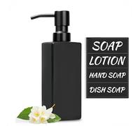 Black Soap Dispenser with Stainless Steel Pump 350ml matt square hand dish handwash bottle for bathroom kitchen, Shampoo and Conditioner dispenser with Waterproof and oil-proof labels 350ml/12.3oz
